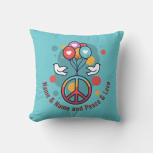 Change Name Text Peace Love Boho Hippie Doves      Throw Pillow