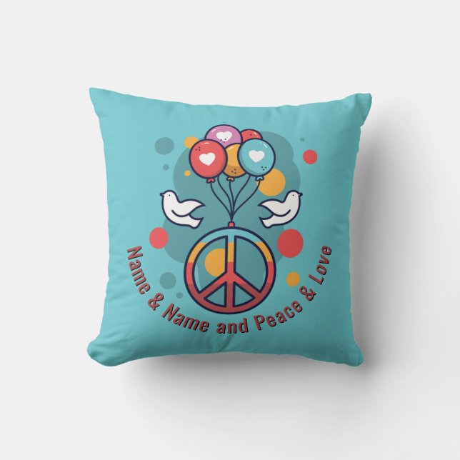 Change Name Text Peace Love Boho Hippie Doves      Throw Pillow (Front)