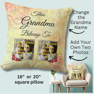 Change Name Text This Grandma Belongs to Photo Throw Pillow