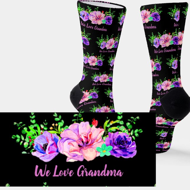 Change Name Text, We Love Grandma Floral   Socks (Creator Uploaded)