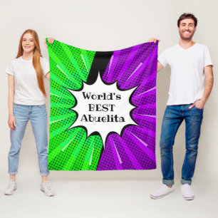 Change Name World Best Abuelita Green Purple Comic Fleece Blanket
