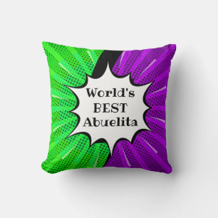 Change Name World Best Abuelita Green Purple Comic Throw Pillow