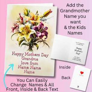 Change Names, Happy Mothers Day Grandma Flowers   Card