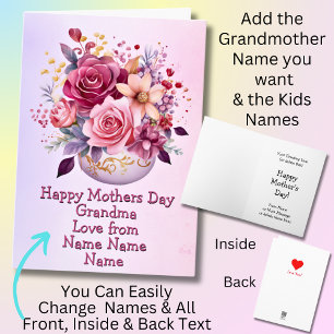 Change Names Happy Mothers Day Grandma in Vase Card