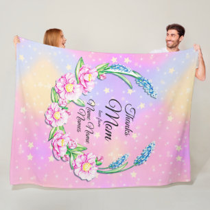 Change Names Mothers Day Pink Pastel Flowers Stars Fleece Blanket