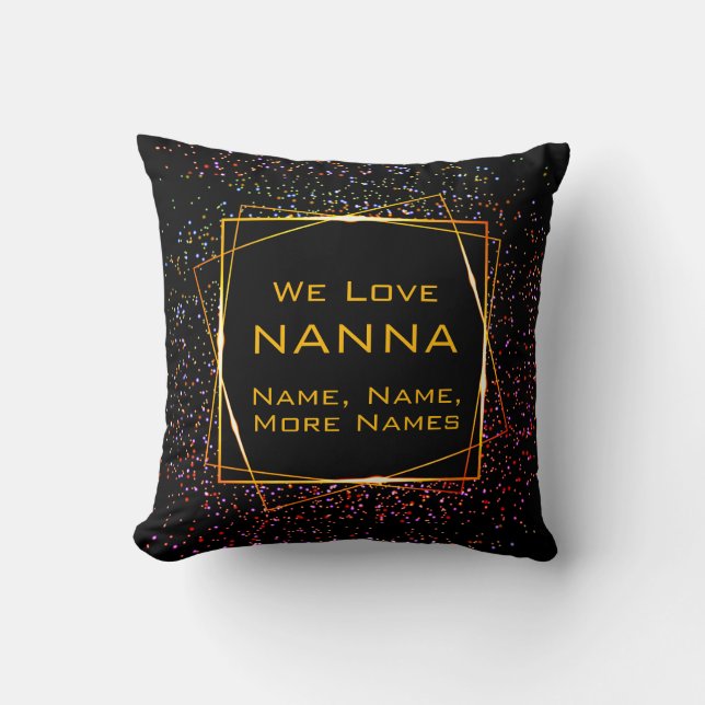Change Nanna Grandma Add Kids Names Black Gold Red Throw Pillow (Front)