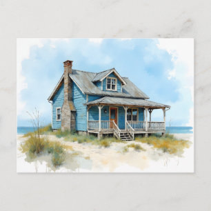 Change of Address Beach Cottage Watercolor Style Postcard