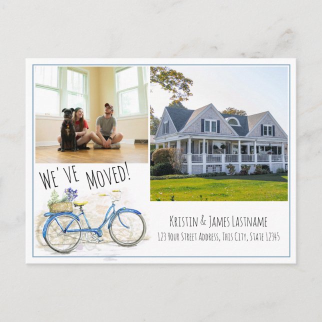 Change of Address Bicycle with Photo Announcement Postcard (Front)