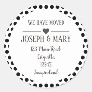 Change of address black polka dots classic round sticker