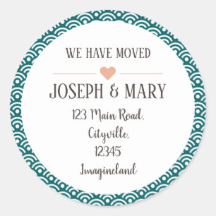 Change of address blue modern pattern classic round sticker