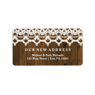 Change of Address Brown Rustic Wood and Lace Label