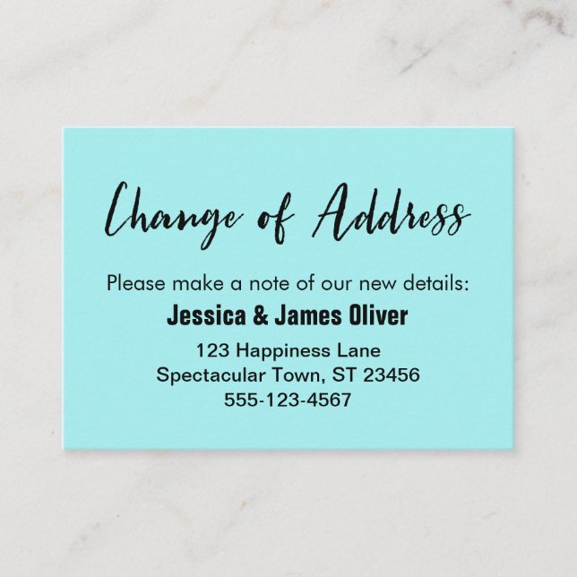 "Change of Address" Casual, Aqua Enclosure Card (Front)