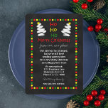 Change of Address Christmas Flat Card Chalkboard<br><div class="desc">This chalkboard change of address Christmas flat card is featured on a black chalkboard style background. Colourful Christmas lights in red, yellow and green form a border around your holiday greeting. The words "Ho Ho Ho Merry Christmas from our new place" around flanked by a white chalk style Christmas tree...</div>