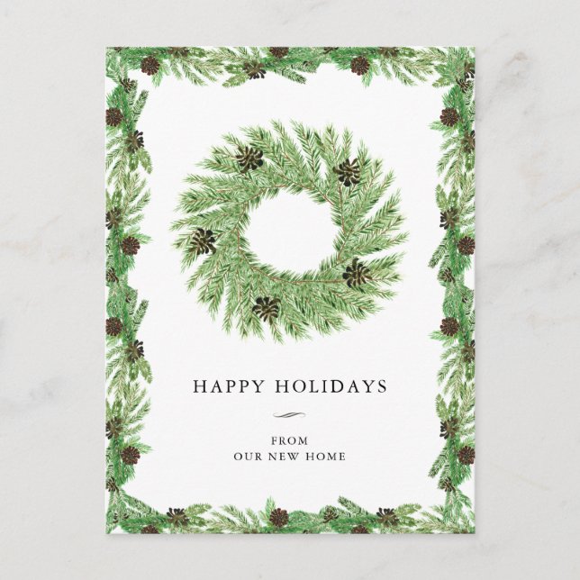 Change of Address | Christmas Holiday Pine Wreath Postcard (Front)
