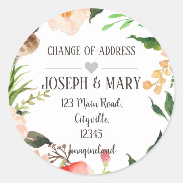 Change of address classic round sticker (Front)
