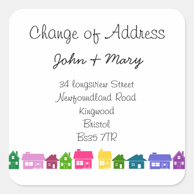 Change of Address color houses new home Square Sticker (Front)