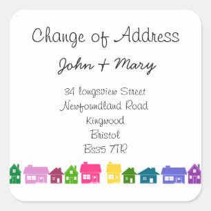 Change of Address color houses new home Square Sticker