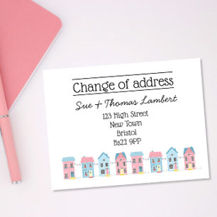 Change of address colorful street new home announcement postcard