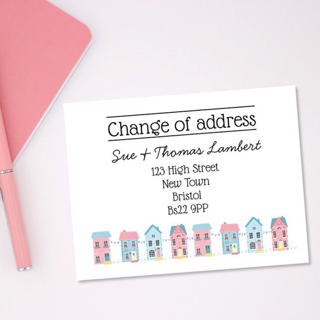 Change of address colourful street new home announcement postcard (Creator Uploaded)