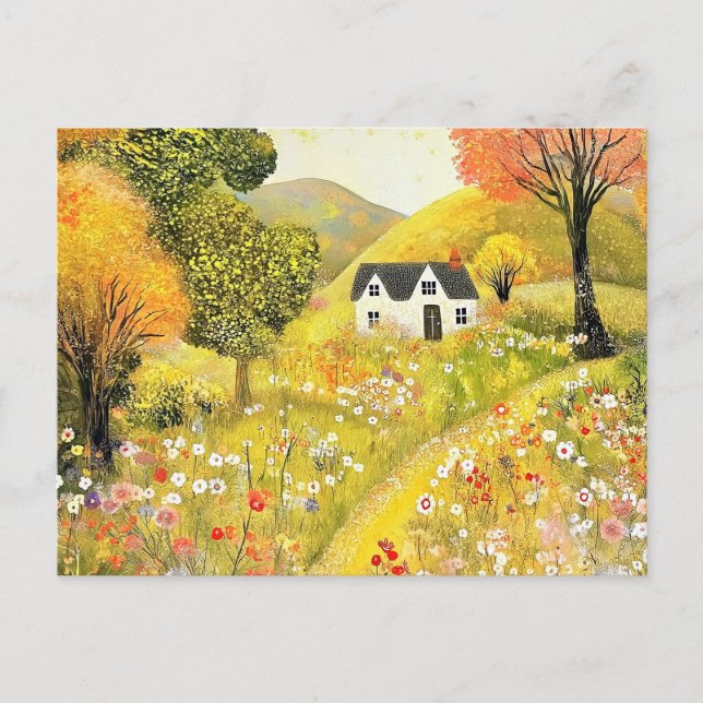 Change of Address Cottage and Flowers Postcard (Front)