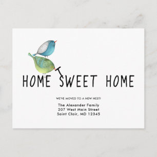 Change of Address Cute Birds Home Sweet Home Announcement Postcard
