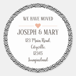 Change of address grey modern pattern classic round sticker