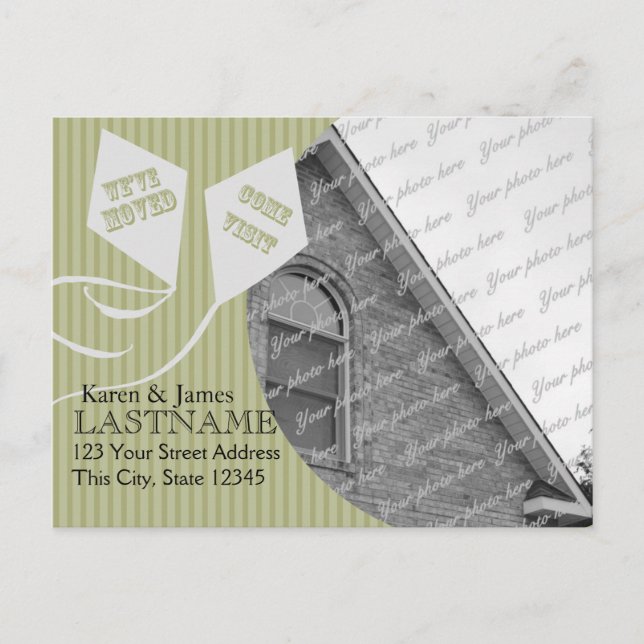 Change of Address Kites with Photo Announcement Postcard (Front)