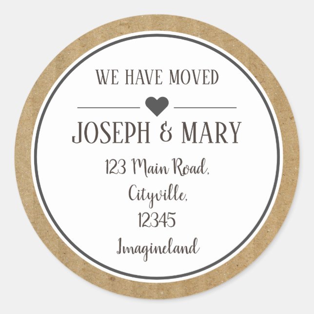 Change of address Kraft paper cardboard modern Classic Round Sticker (Front)