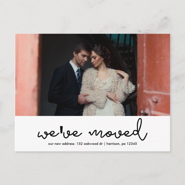 Change of Address Modern Typography and Photo Announcement Postcard (Front)