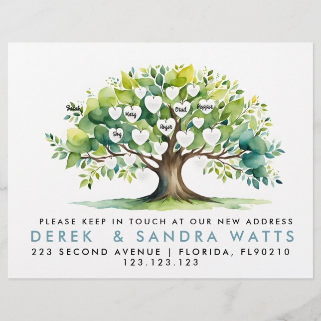 change of address, moved announcement family tree flyer (Front)