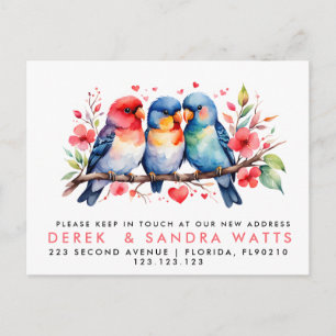 change of address, moved announcement love birds