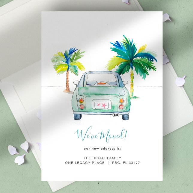 Change of Address Palm Tree & Car Moving Holiday Card (Change of Address Palm Tree & Car Moving card)