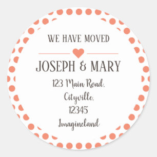Change of address peach polka dots classic round sticker