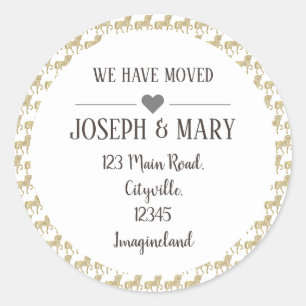 Change of address pink unicorn pattern classic round sticker