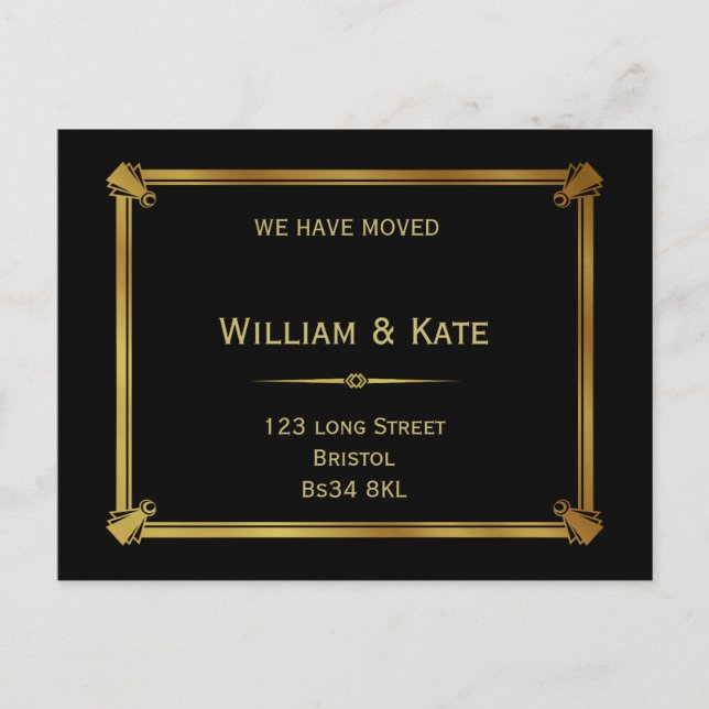 Change of address postcard  Art Deco Style gold (Front)