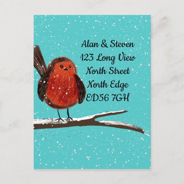 Change of address Robin on a branch Postcard (Front)