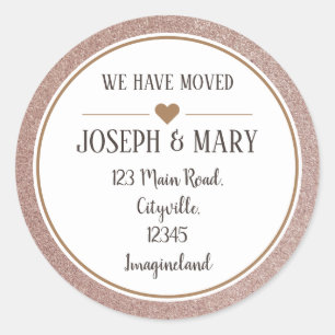 Change of address rose gold glitter  modern classic round sticker