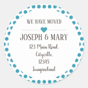 Change of address silver blue polka dots classic round sticker