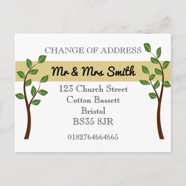 Change of address simple leaves tree announcement postcard (Front)