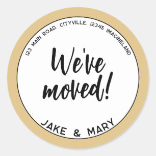Change of address Simple Modern We've moved Gold Classic Round Sticker