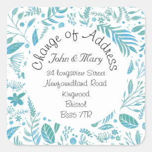Change of Address sticker teal and blue pattern