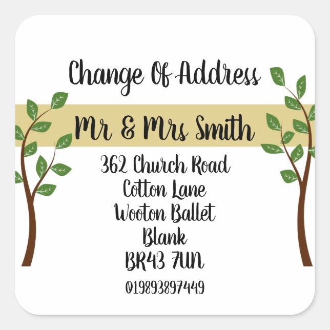 Change of Address tree leaves we have moved Square Sticker (Front)
