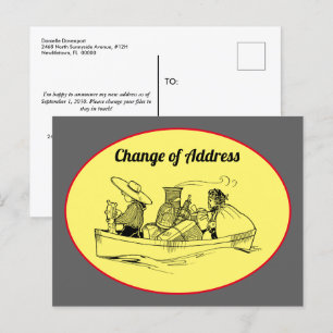 Change of Address Vintage Row Boat Yellow Grey Announcement Postcard