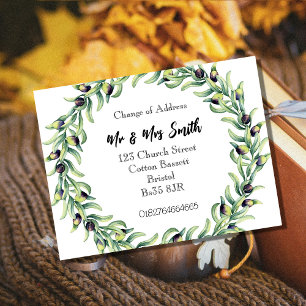 Change of address watercolour wreath announcement postcard