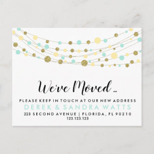 Change of address we have moved gold glitter blue announcement postcard