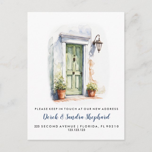 Change of address we have moved green door announcement postcard (Front)