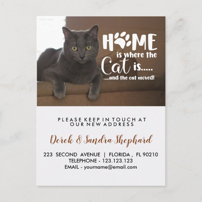 Change of address we have moved with cat announcem announcement postcard (Front)