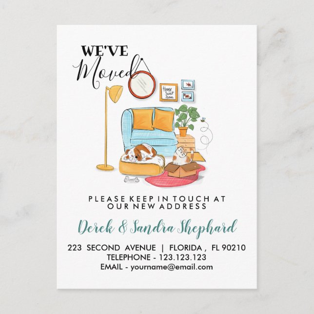 Change of address we have moved with illustration announcement postcard (Front)