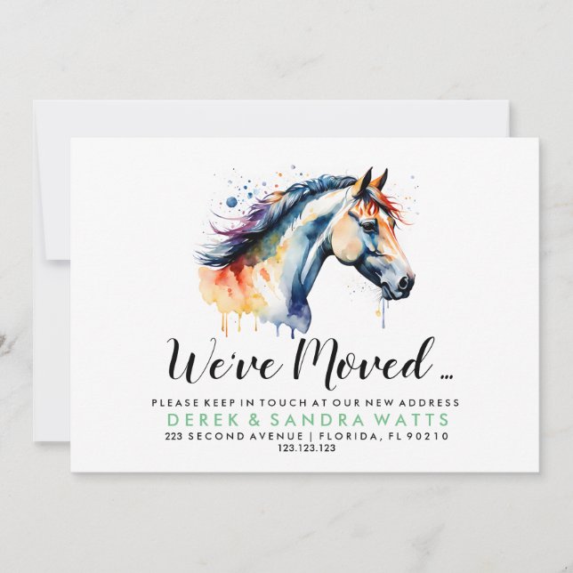 Change of address we've moved watercolor horse invitation (Front)