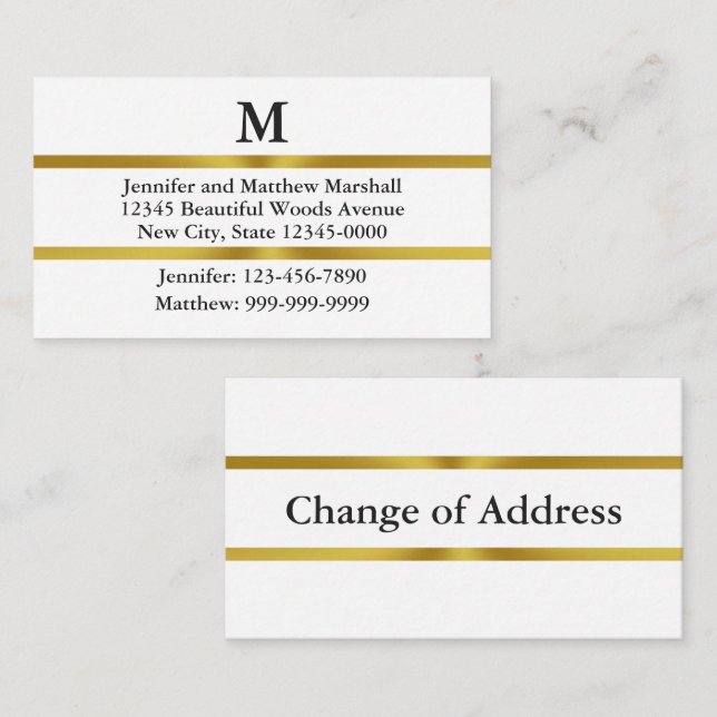 Change of Address White Gold & Black Monogram Enclosure Card (Front/Back)
